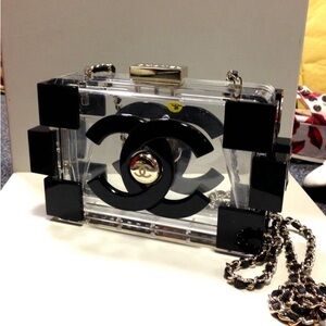 CHANEL Transparent Acrylic Clutch with Black Details